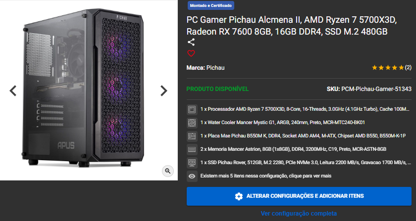 PC Gamer em promoção na Pichau: 3 opções potentes por menos de R$ 6k Captura de tela 2025 05 05 171517.png