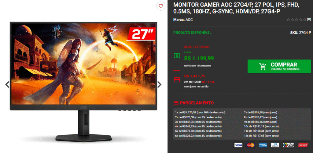Monitores Gamer com mais de 120Hz em promoção na Pichau Captura de tela 2025 05 08 095704