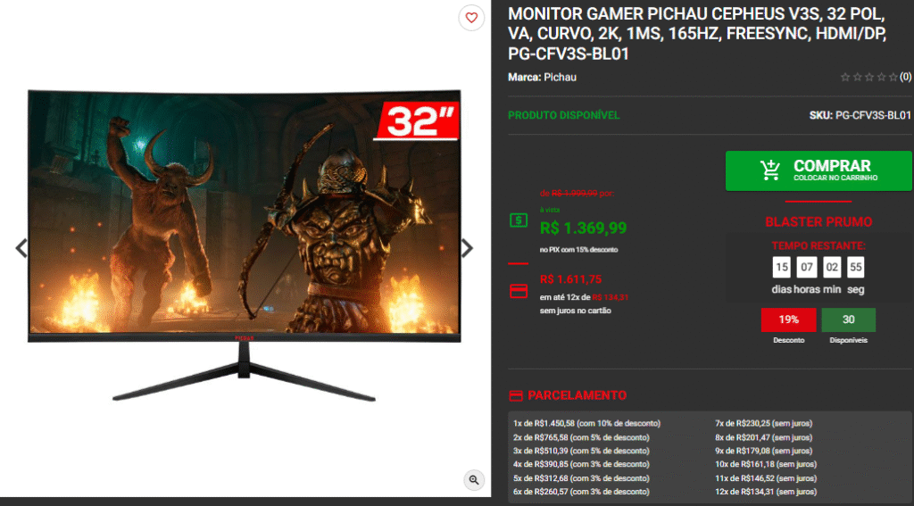 Monitores Gamer com mais de 120Hz em promoção na Pichau Captura de tela 2025 05 08 095710