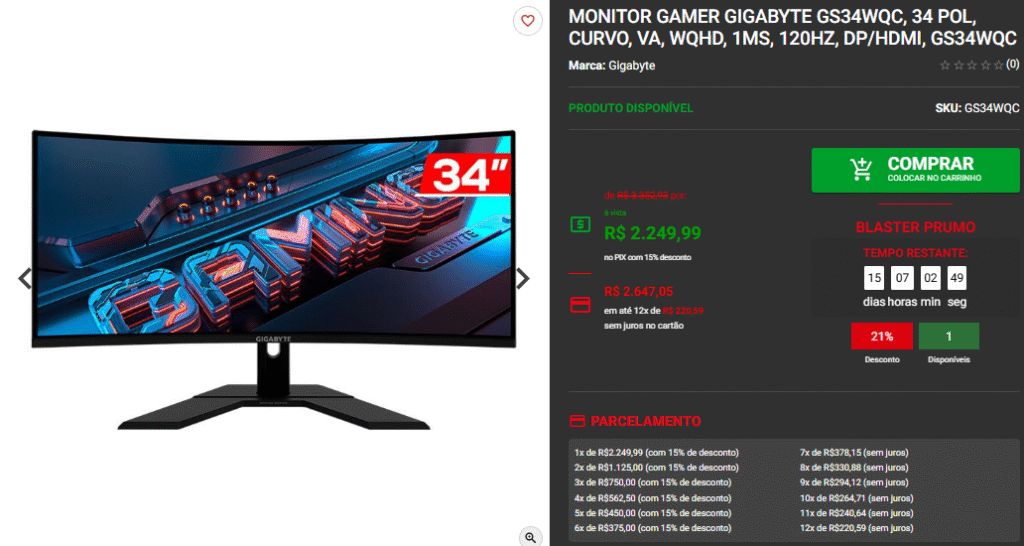 Monitores Gamer com mais de 120Hz em promoção na Pichau Captura de tela 2025 05 08 095717