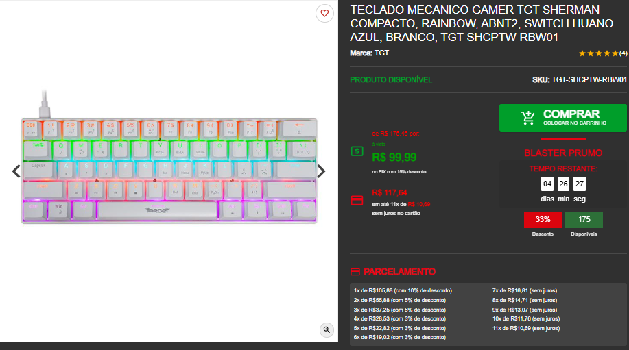Teclado Mecânico Gamer em promoção na Pichau, preços a partir de R$ 99,99 Captura de tela 2025 05 19 163337.png