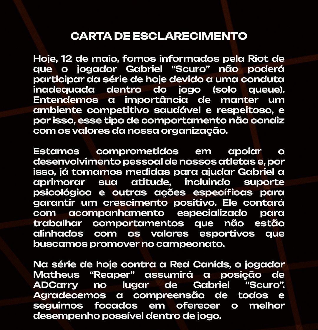 nota da equipe que sofreu punição
