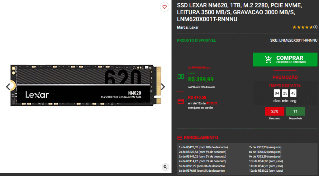 Prumozão SSD M.2: 3 opções com 1TB da Lexar para aproveitar os descontos 2 Prumozão SSD M.2: 3 opções com 1TB da Lexar para aproveitar os descontos Captura de tela 2025 06 12 163420