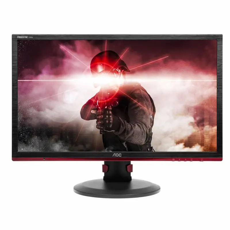 Monitor de PC gamer com tela de um soldado atirando.