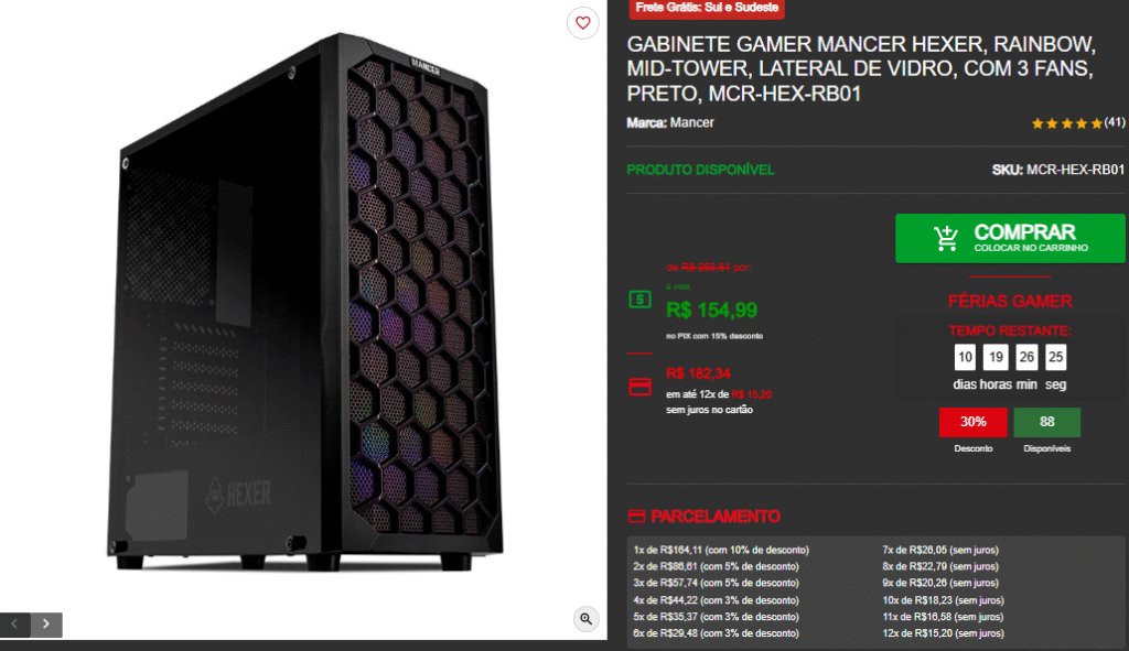 Promoção de Gabinetes, modelos Gamer a partir de R$100 Captura de tela 2025 07 07 213338