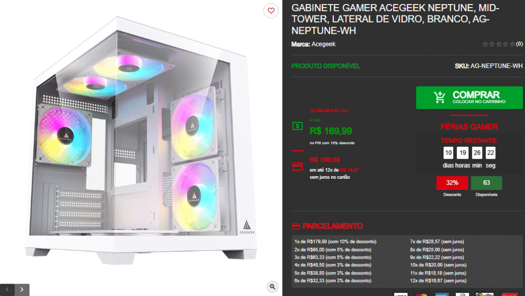 Promoção de Gabinetes, modelos Gamer a partir de R$100 Captura de tela 2025 07 07 213345