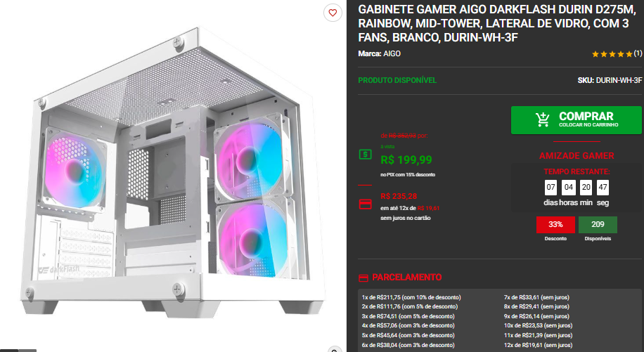 Gabinetes Baratos: 3 opções por menos de R$200 na Pichau Captura de tela 2025 07 25 123918.png