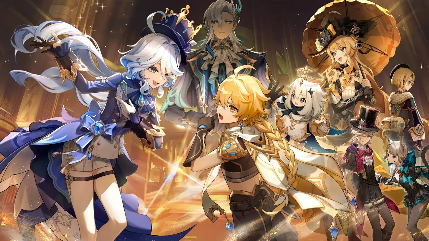 Personagens de Genshin Impact reunidos para batalhar.