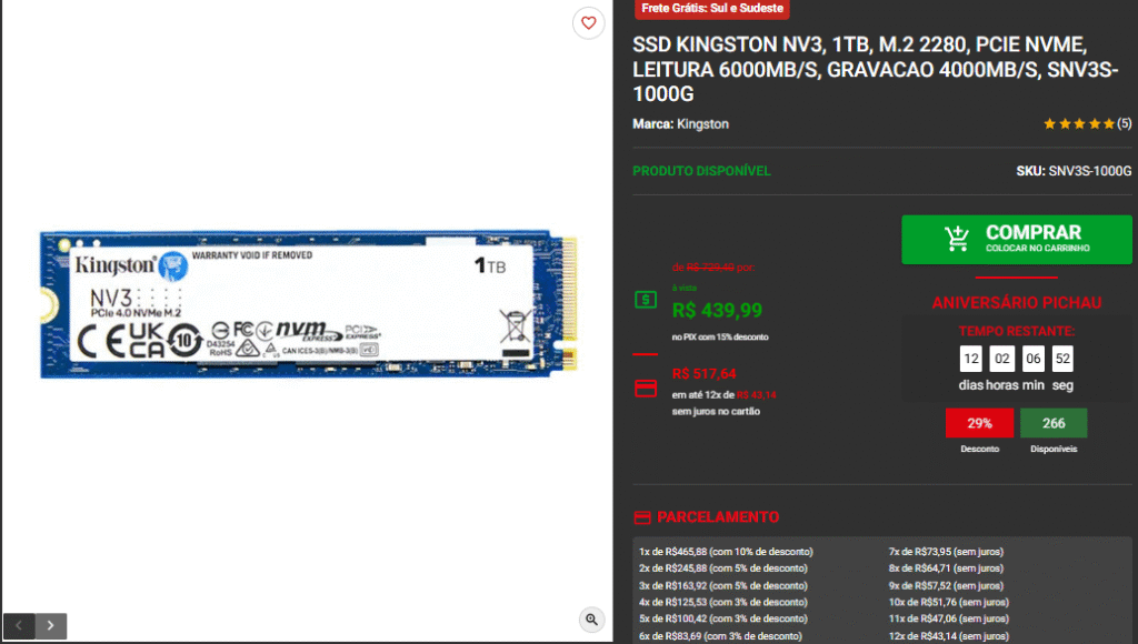 SSD 1Tb: 3 opções em promoção no site da Pichau 4 SSD 1Tb: 3 opções em promoção no site da Pichau Captura de tela 2025 08 20 145313