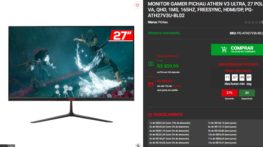 Monitor Gamer em promoção: 3 opções disponíveis na Pichau 3 Monitor Gamer em promoção: 3 opções disponíveis na Pichau Captura de tela 2025 08 21 091056.png