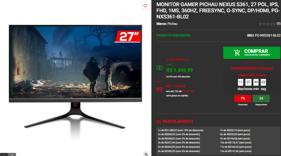 Monitor Gamer em promoção: 3 opções disponíveis na Pichau 4 Monitor Gamer em promoção: 3 opções disponíveis na Pichau Captura de tela 2025 08 21 091100.png
