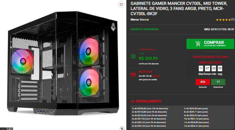 Gabinete Mid-Tower: 3 opções em promoção na Pichau 3 Gabinete Mid-Tower: 3 opções em promoção na Pichau Captura de tela 2025 08 21 095705.png