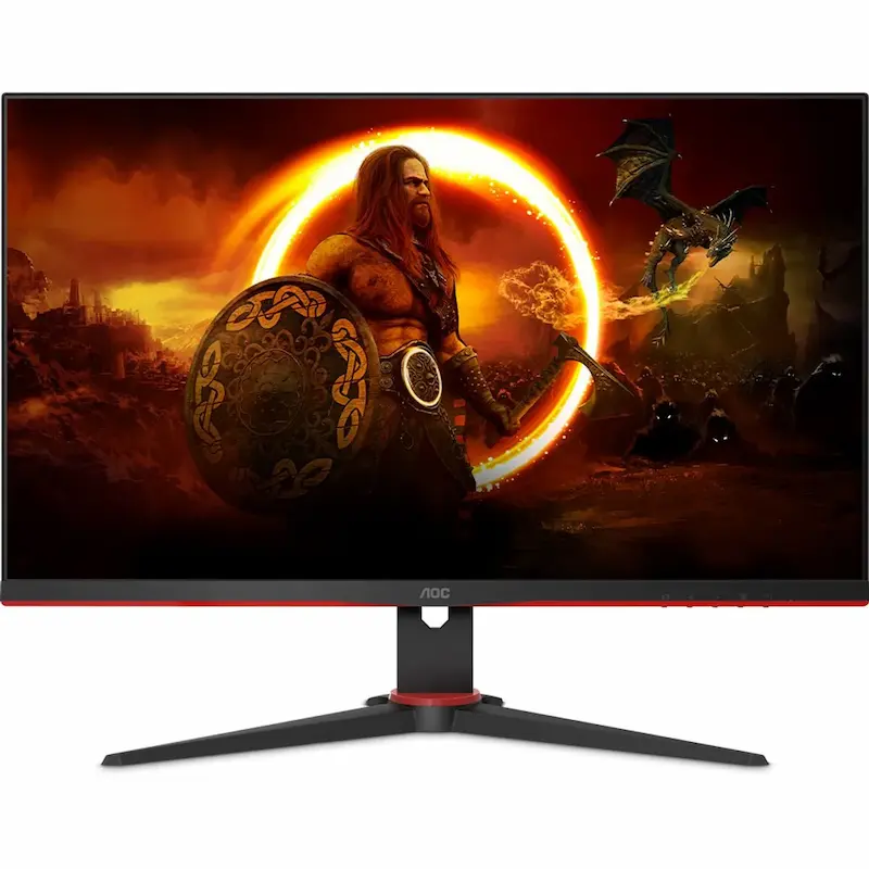 Monitor Gamer AOC com imagem de um lutador.