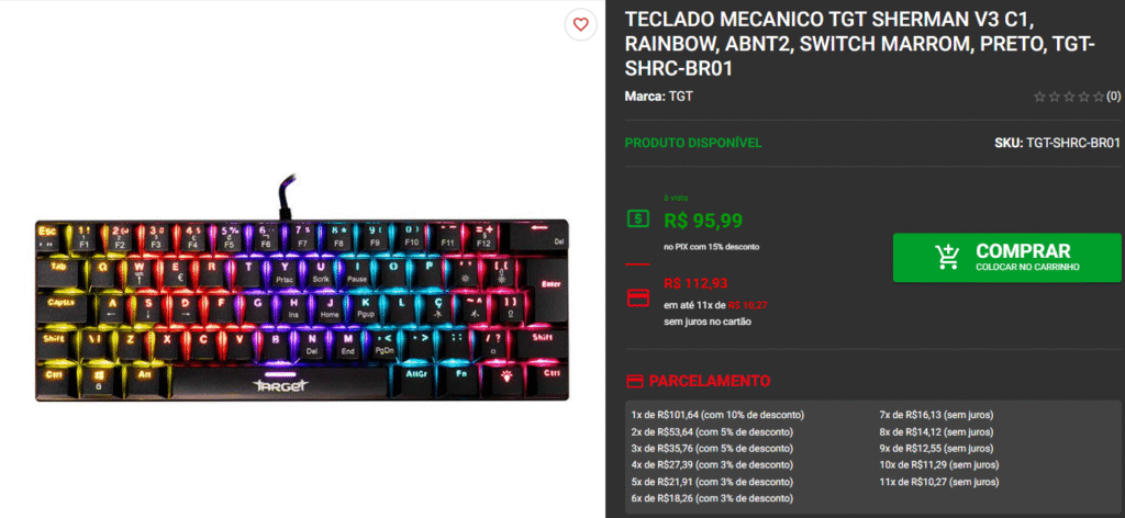 Teclados mecânicos por menos de R$100 disponíveis na Pichau Captura de tela 2025 09 04 174326