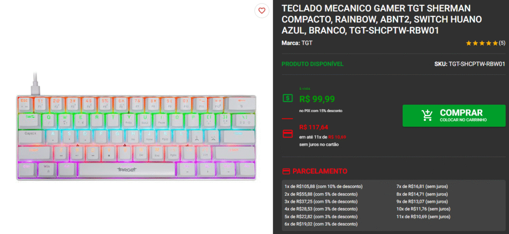 Teclados mecânicos por menos de R$100 disponíveis na Pichau Captura de tela 2025 09 04 174339