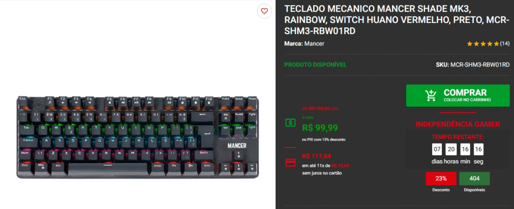 Teclados mecânicos por menos de R$100 disponíveis na Pichau Captura de tela 2025 09 04 174349