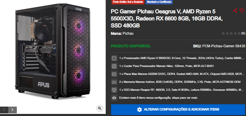 PC Gamer em promoção: 3 opções disponíveis na Pichau Captura de tela 2025 09 08 073812.png