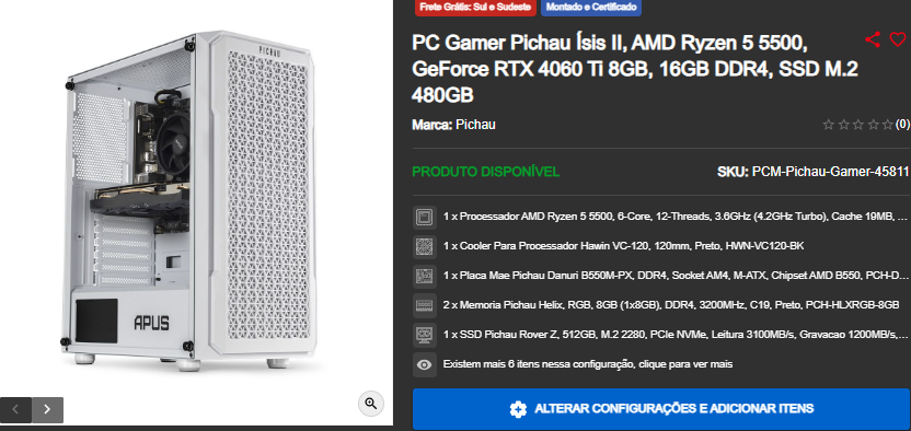 PC Gamer em promoção: 3 opções disponíveis na Pichau Captura de tela 2025 09 08 073818.png