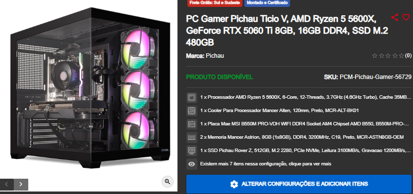 PC Gamer em promoção: 3 opções disponíveis na Pichau Captura de tela 2025 09 08 073824.png
