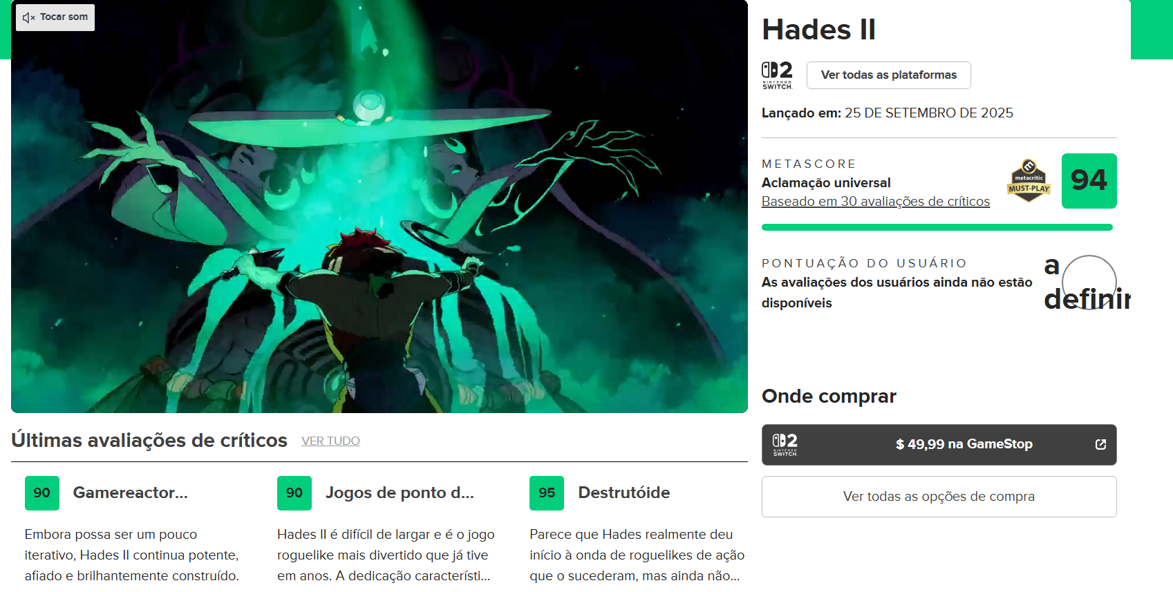Hades II lidera críticas antes do lançamento; sequência supera antecessor Captura de tela 2025 09 24 180534.png