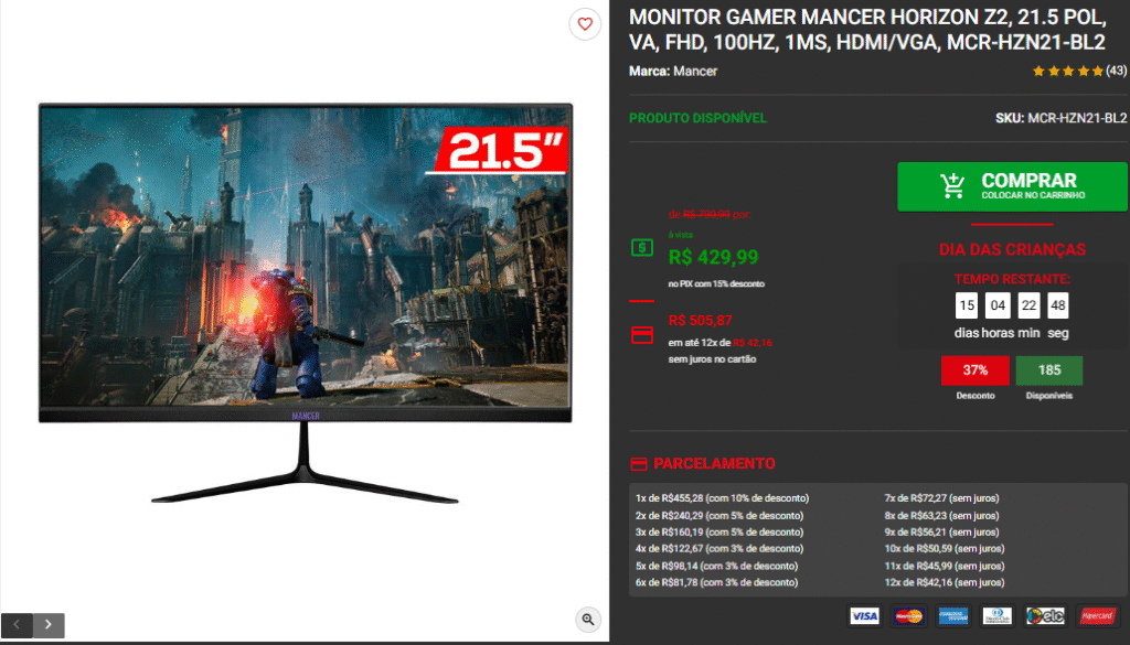 Promo Monitores Gamer: 3 opções disponíveis na Pichau Captura de tela 2025 10 02 123716