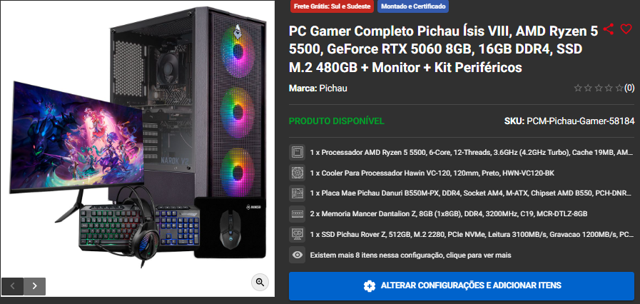 Promo de PC Gamer: 3 opções por menos de R$5.000 na Pichau Captura de tela 2025 10 07 163609.png