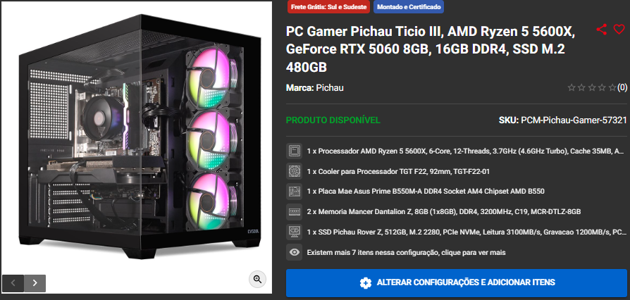 Promo de PC Gamer: 3 opções por menos de R$5.000 na Pichau Captura de tela 2025 10 07 163612.png