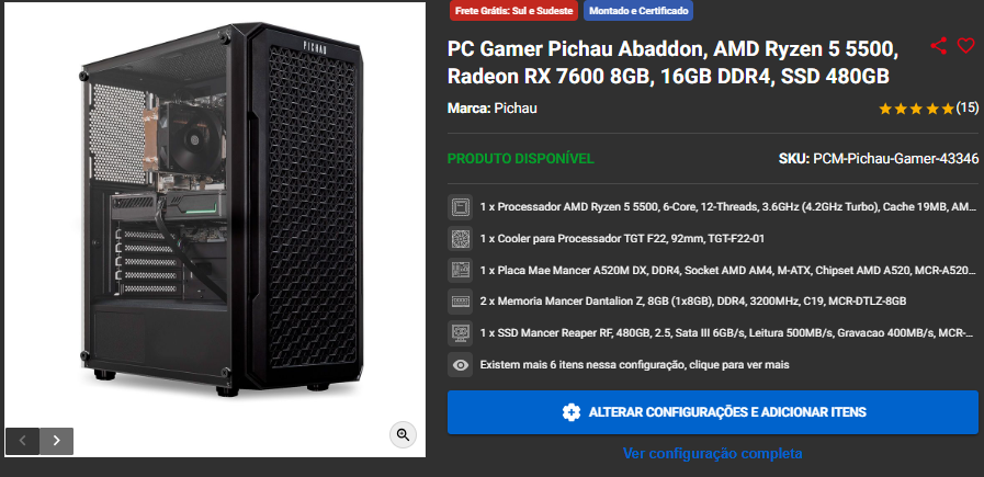 Promo de PC Gamer: 3 opções por menos de R$5.000 na Pichau Captura de tela 2025 10 07 163624.png