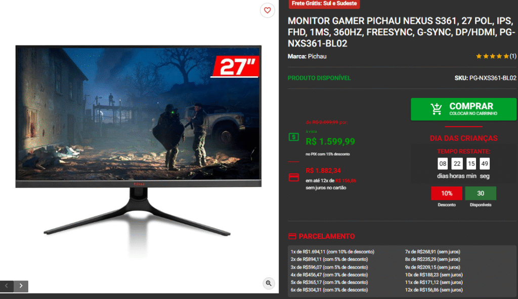Monitor Gamer: 3 modelos focados em performance na Pichau Captura de tela 2025 10 08 184415