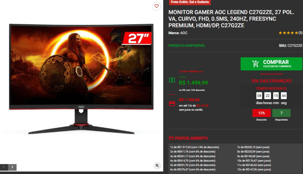 Monitor Gamer: 3 modelos focados em performance na Pichau Captura de tela 2025 10 08 184420