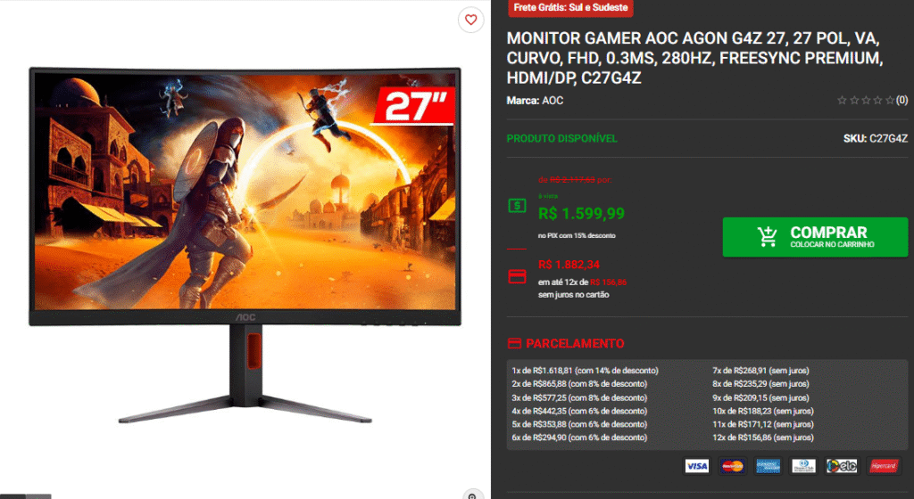 Monitor Gamer: 3 modelos focados em performance na Pichau Captura de tela 2025 10 08 184430