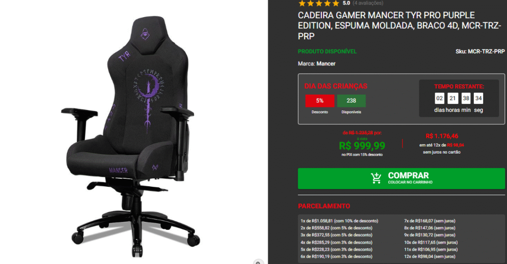 Cadeira Gamer Top em promoção na Pichau, confira 3 opções Captura de tela 2025 10 14 192130