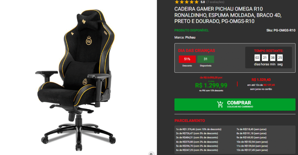 Cadeira Gamer Top em promoção na Pichau, confira 3 opções Captura de tela 2025 10 14 192141