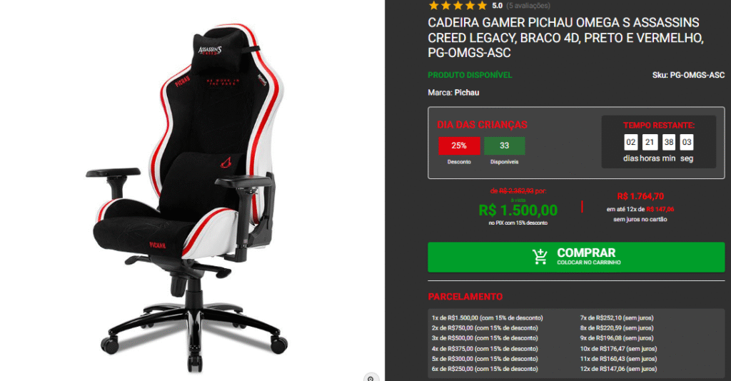 Cadeira Gamer Top em promoção na Pichau, confira 3 opções Captura de tela 2025 10 14 192206