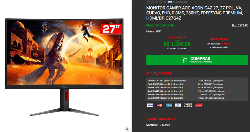 Monitor gamer ultra responsivo: confira 3 opções na Pichau Captura de tela 2025 10 16 091442