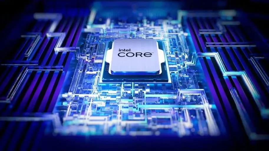 Intel responde à AMD com novos processadores Core para games 2 Chip Intel Core sobre circuito eletrônico iluminado em tons de azul.