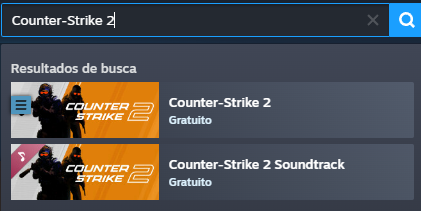 pesquisa do Counter-Strike 2 na Steam