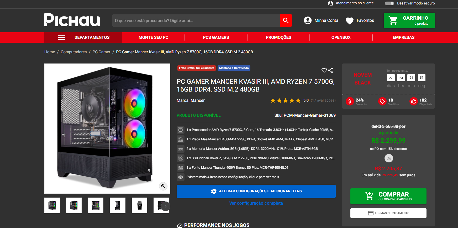 3 PCs gamers promoção na Novemblack Pichau 4 PC Gamer