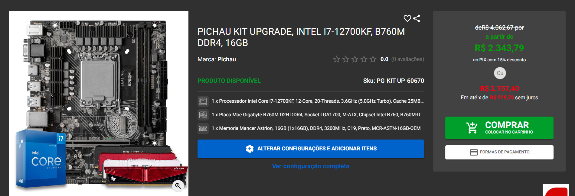 Kit upgrade em promoção: Intel 12ª geração e mais a custo baixo 2 Kit upgrade