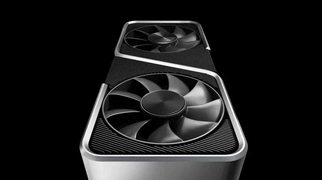 Placa RTX com detalhes geométricos em fundo preto.