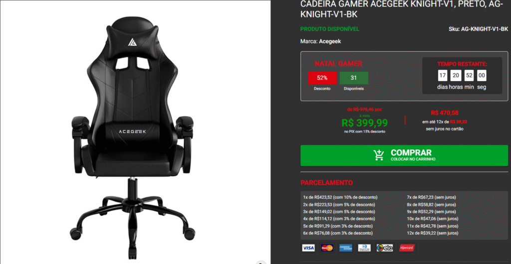 Cadeiras gamer por menos de R$400 na Pichau: Confira 3 opções Captura de tela 2025 12 08 200804
