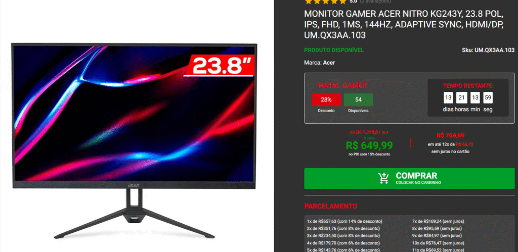 Monitor Gamer por menos de $1.000 na Pichau, confira Captura de tela 2025 12 12 194609