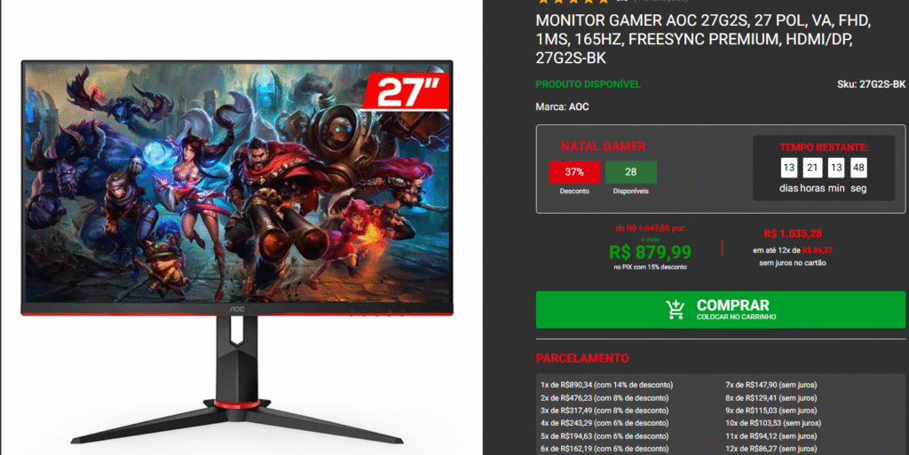 Monitor Gamer por menos de $1.000 na Pichau, confira Captura de tela 2025 12 12 194617
