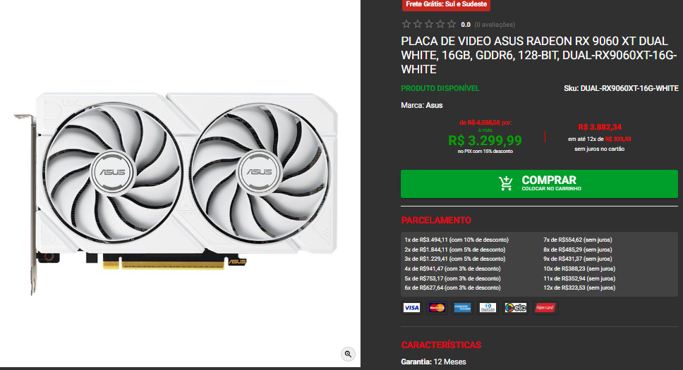 Asus Radeon RX 9060 XT à venda na Pichau