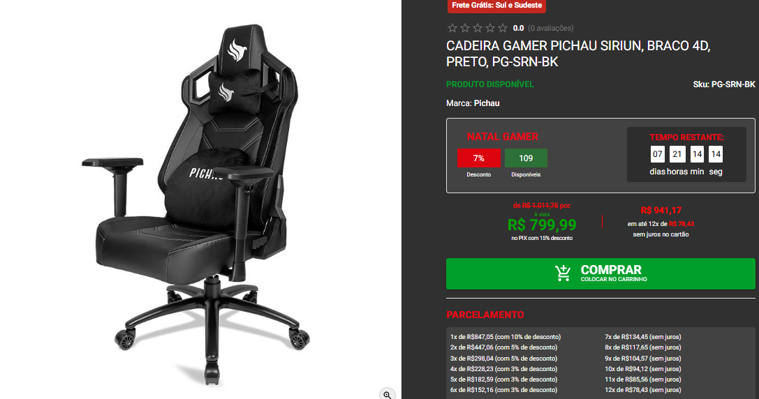 Cadeira Gamer Pichau Siriun à venda no site da Pichau