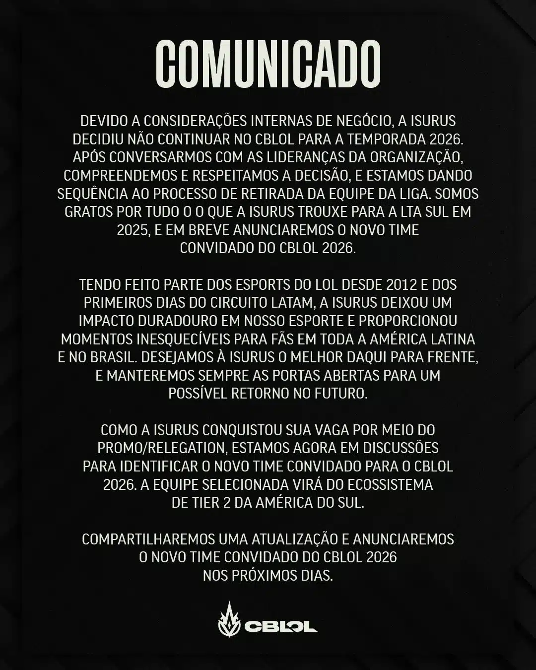LoL: Time abandona o CBLOL 2026; entenda o motivo G7VRFHzW8AAzUX8.jpg