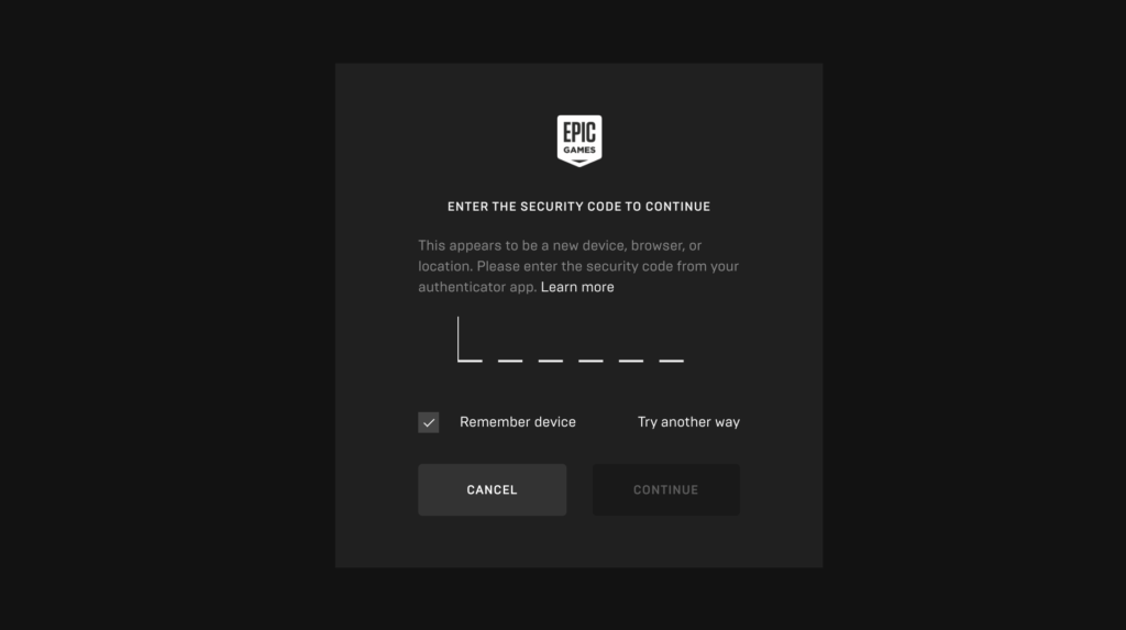 autentificação_de_dois_fatores_epic_games tela de login na autenticação de dois fatores