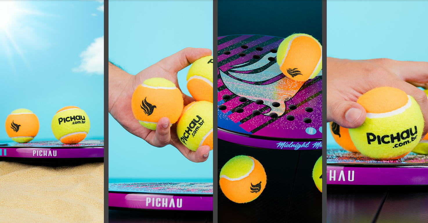 Bolas de bech tennis da pichau em destaque com logo da marca no produto