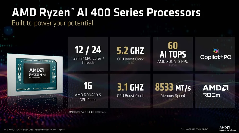 CES 2026: AMD lança nova CPU desktop, a Ryzen AI 400 Captura de tela 2026 01 06 160105.png