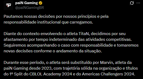 LoL: Conheça o substituto de TitaN na paiN Gaming 2 LoL: Conheça o substituto de TitaN na paiN Gaming Screenshot 16.png